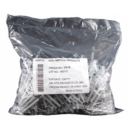 Air-Tite Syringe, Bulk, 1mL Luer Slip, PK450 MS1B