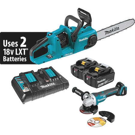 Makita 14" Battery Brushless Chain Saw Kit and Grinder, 18V XCU03PTX1