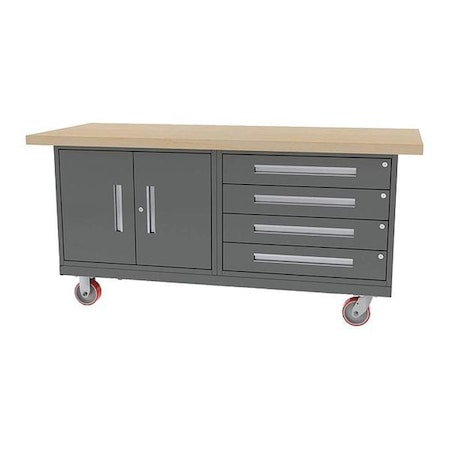 Greene Manufacturing Four Drawer/Double Door Mobile Bench, 72" W, 34" Height MG-400.STL.HD