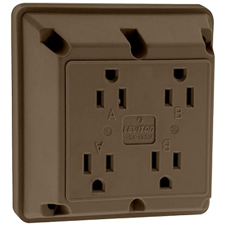 Leviton Straight Blade Receptacle, 5-15R, 15 A, 125V AC, 2 Pole, 3 Wire, Surface Mount, Single, Brown 1254