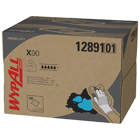 Wypall WypAll Power Clean X90 Ultra Duty Cloths (12891), Wipes BRAG BOX, Blue Denim, 1 Box / Case 12891