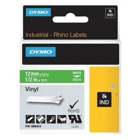 Dymo Label Tape Cartridge, White/Green, Labels/Roll: Continuous 1805414