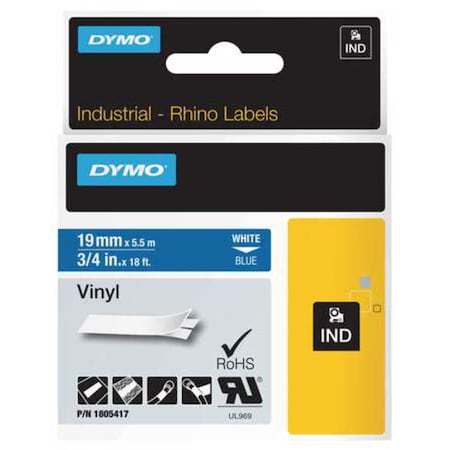 Dymo Label Tape Cartridge, White/Blue, Labels/Roll: Continuous 1805417
