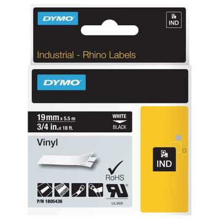Dymo Label Tape Cartridge, White on Black, Labels/Roll: Continuous 1805436