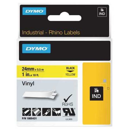 Dymo Label Tape Cartridge, Black/Yellow, Labels/Roll: Continuous 1805431