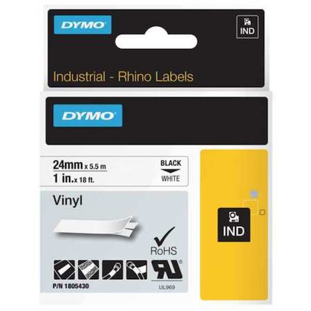Dymo Label Tape Cartridge, Black/White, Labels/Roll: Continuous 1805430
