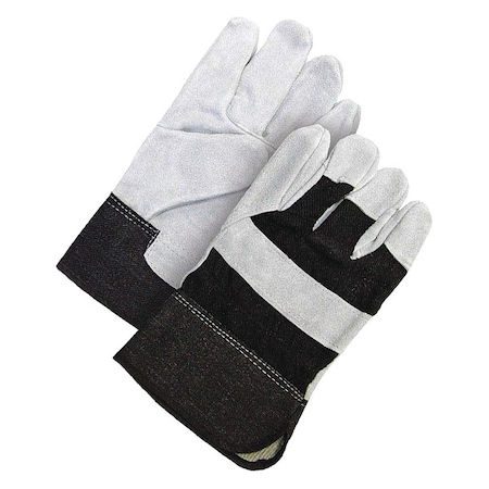 Bdg Leather Gloves, Cowhide, Safety Cuff, Wing Thumb, Full Finger, Black/Gray, L, 1 PR 30-1-1008B