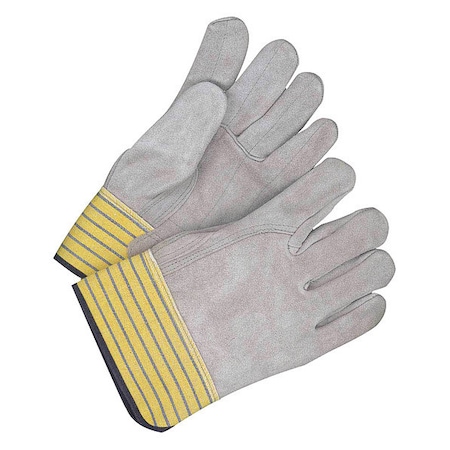 Bdg Leather Gloves, Cowhide, Elastic Cuff, Straight Thumb, Full Finger, Gray/Yellow, XL, 1 PR 30-1-599-XL-K