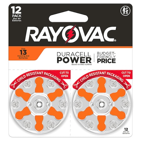 Rayovac Hearing Aid BATT, 1.4V DC, 300 mAh CA, PK12 13CR-12ROVUS