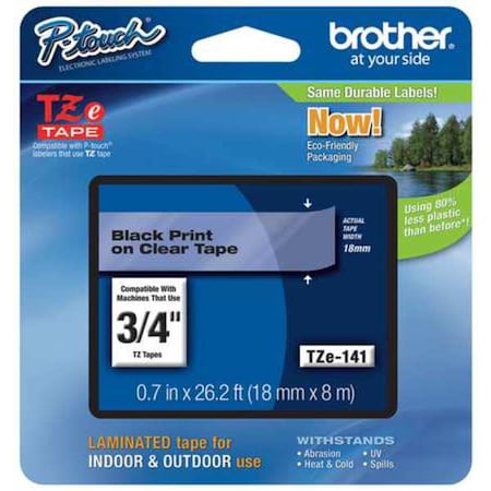 Brother Label/Ribbon Cartridge, Clear, Gloss, 3/4 in W TZE141G