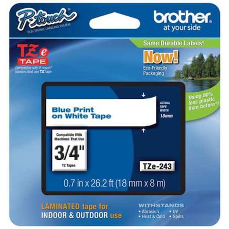 Brother Label/Ribbon Cartridge, White, Gloss, 3/4 in W TZE243G