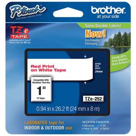 Brother Label/Ribbon Cartridge, White, Gloss, 1 in W TZE252G