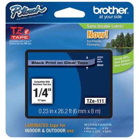 Brother Label/Ribbon Cartridge, Clear, Gloss, 1/4 in W TZE111G