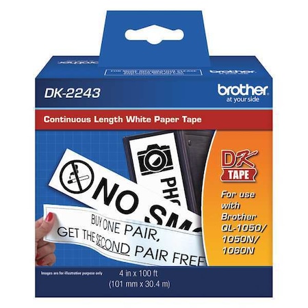 BROTHER Adhesive Label Tape Cartridge 4" x 100 ft., Black/White DK2243