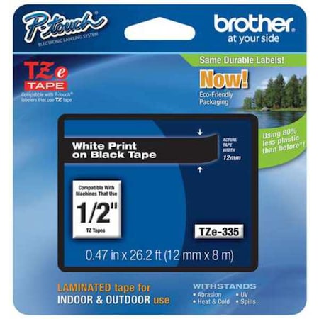 Brother Adhesive TZ Tape (R) Cartridge 0.47"x26-1/5ft., White/Black TZE335G