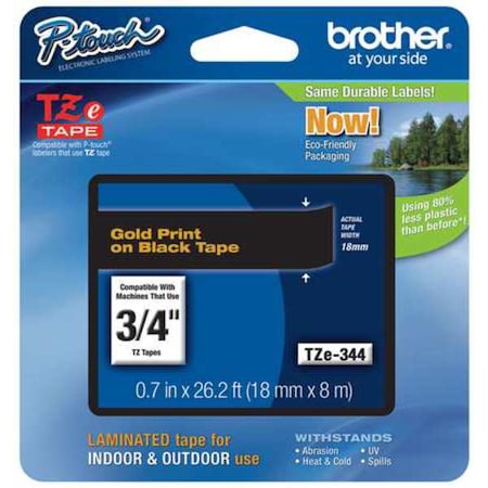 Brother Adhesive TZ Tape (R) Cartridge 0.70"x26-1/5ft., Gold/Black TZE344G