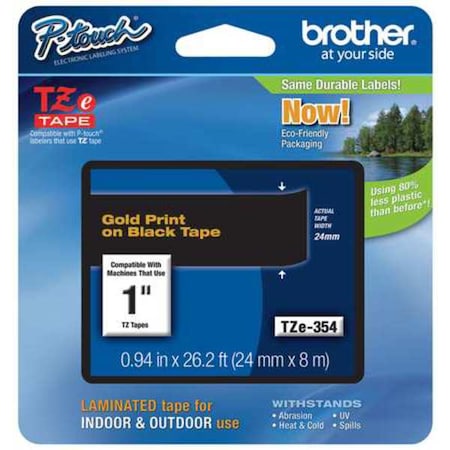 Brother Adhesive TZ Tape (R) Cartridge 15/16"x26-1/5ft., Gold/Black TZE354G