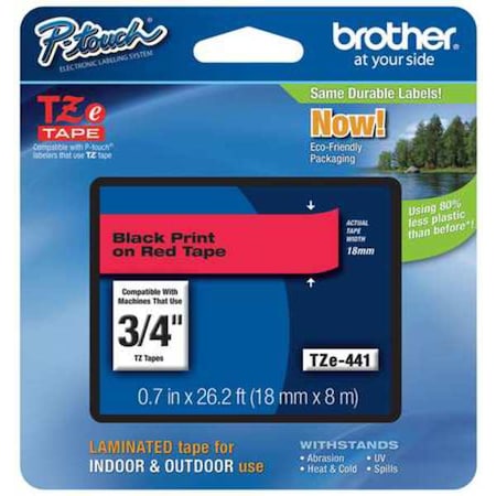 Brother Label/Ribbon Cartridge, Red, Gloss, 3/4 in W TZE441G