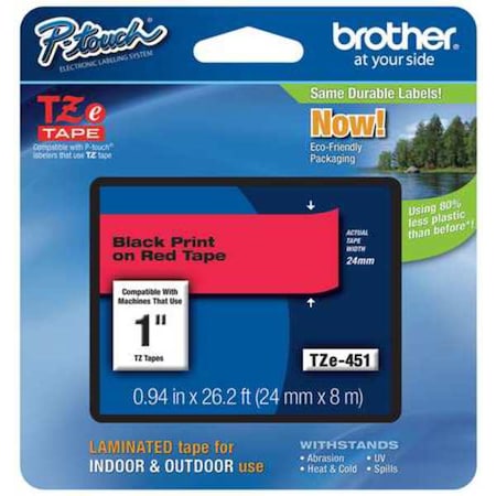 Brother Label/Ribbon Cartridge, Red, Gloss, 1 in W TZE451G
