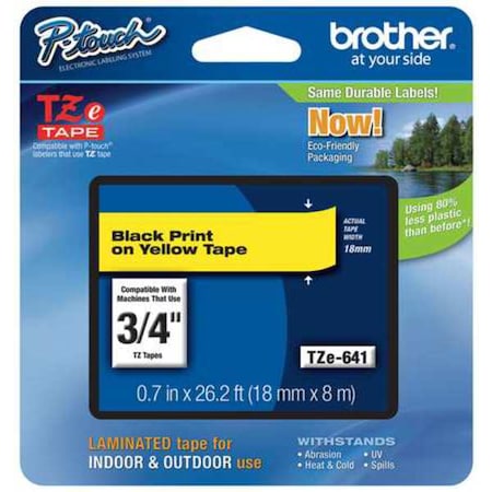 Brother Label/Ribbon Cartridge, Yellow, 3/4 in W TZE641G