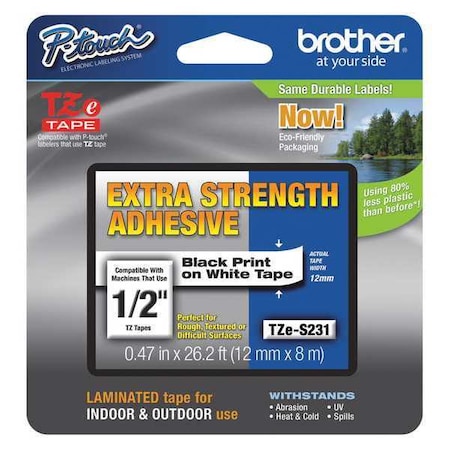 Brother Label/Ribbon Cartridge, White, Gloss, 1/2 in W TZES231G