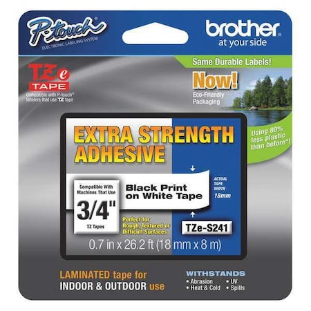 BROTHER Adhesive TZ Tape (R) Cartridge 0.70"x26-1/5ft., Black/White TZeS241