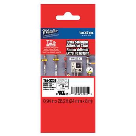 BROTHER Adhesive TZ Tape (R) Cartridge 15/16"x26-1/5ft., Black/White TZeS251