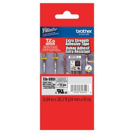 BROTHER Adhesive TZ Tape (R) Cartridge 15/16"x26-1/5ft., Black/Silver TZeS951