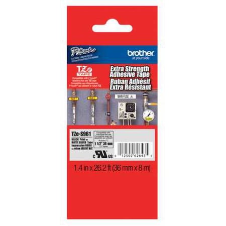 Brother Label/Ribbon Cartridge, Silver, 1-1/2 in W TZES961G