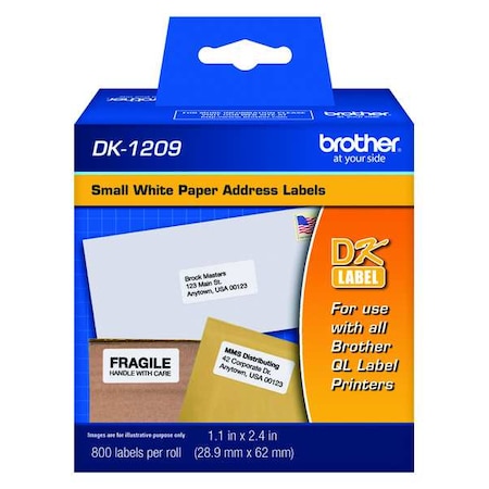 Brother Printer Label, Black/White, Labels/Roll: 800 DK1209