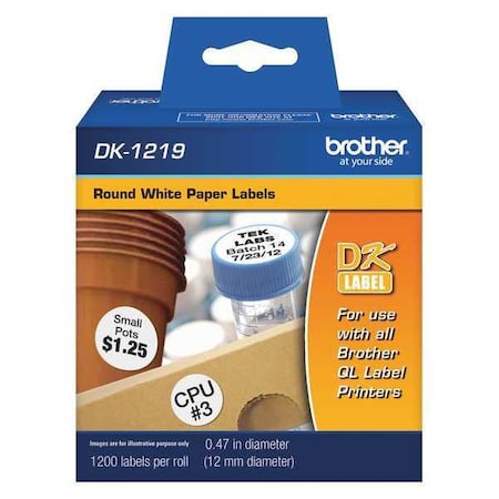 Brother Die Cut Circle Cartridge, Black/White, Labels/Roll: 1200 DK1219