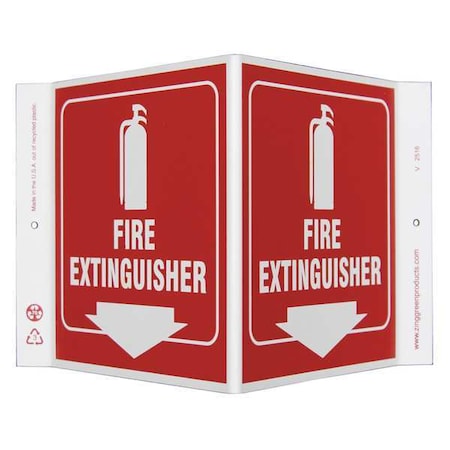 Zing Fire Extinguisher Sign, 7 in Height, 12 in Width, Plastic, V-Shaped, English 2516