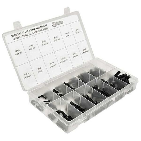 Kerr Lakeside #10-24; #6-32; 1/4"-20; 3/8"-16; 5/16"-18; #8-32 Cap Screw Assortment, Socket, Black Oxide Finish SHCS637