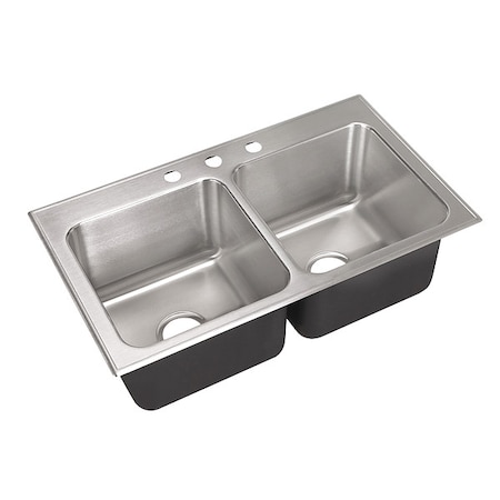 Just Manufacturing Drop-In Sink, Drop-In Mount, 3 Hole, 16" x 16", Stainless steel DLX2237A3-J