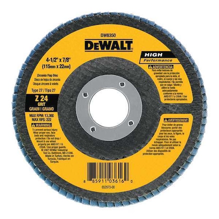 Dewalt 4-1/2" x 7/8" 24g type 27 HP flap disc DW8350