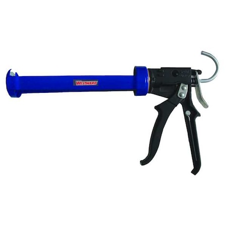 Westward Caulk Gun, 10 oz Container Size, Steel, 12:01, Revolving Half Barrel Frame, Black/Blue 13J317