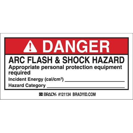Brady Arc Flash Label, 2 In. H, 4 In. W, PK100 121134