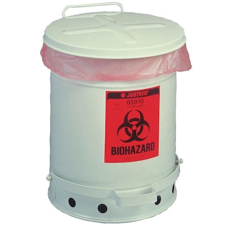 Justrite Biohazard Waste Container, Silver, Steel 05934