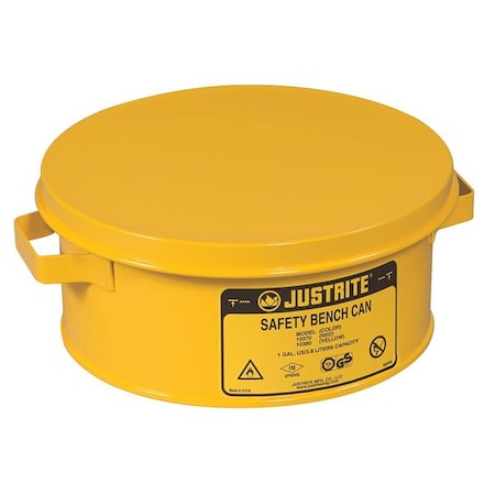 Justrite Bench Can 1 gal Steel Can, Steel Plunger, 7 1/2 in Dasher Plate Dia., Yellow 10385