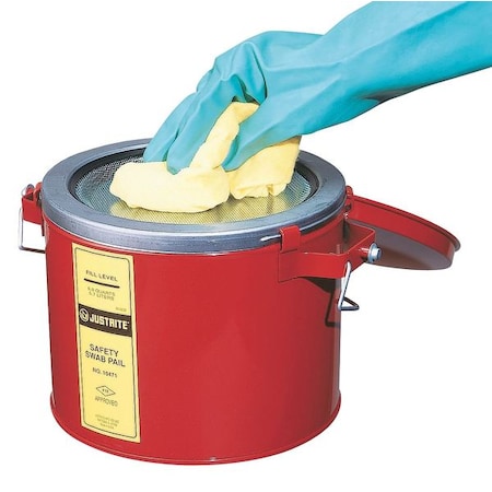 Justrite Bench Can 1.5 gal Steel Can, Steel Plunger, 7 1/2 in Dasher Plate Dia., Red 10471