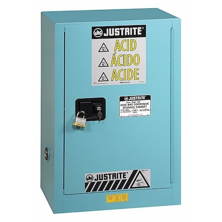 Justrite Corrosive Safety Cabinet, 15 gal, 1 Shelves, Steel, 24 in W x 35-3/4" H x 21-5/8 in D, Blue 8825022