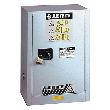 Justrite Corrosive Safety Cabinet, 15 gal, 1 Shelves, Steel, 24 in W x 35-3/4" H x 21-5/8 in D, Silver 8825042