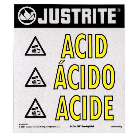 Justrite Label, Black, White, 11 In. H, 12 In. W 29006