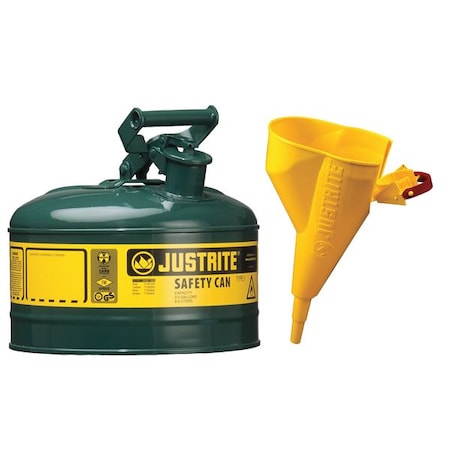JUSTRITE 1 gal. Green Polypropylene, Steel Type I Safety Can for Oil 7110410