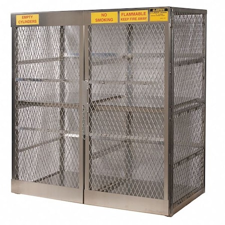 Justrite Cylinder Storage Cabinet, 2 Shelves, Aluminum, Gray 23011