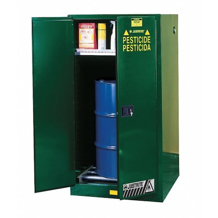 Justrite Pesticide Safety Cabinet, 55 gal, 1 Shelves, Steel, 34 in W x 65" H x 34 in D, Green 896264