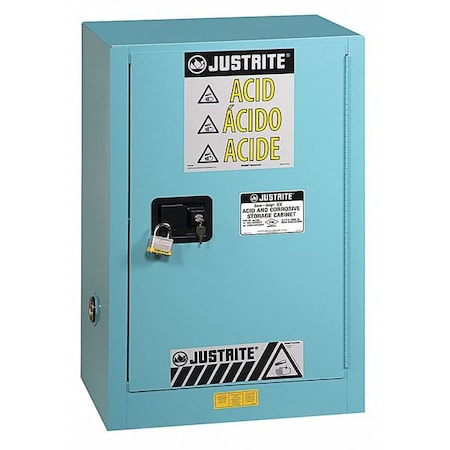 Justrite Corrosive Safety Cabinet, 15 gal, 1 Shelves, Steel, 24 in W x 35-3/4" H x 21-5/8 in D, Blue 8825222