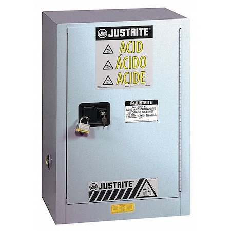 Justrite Corrosive Safety Cabinet, 15 gal, 1 Shelves, Steel, 24 in W x 35-3/4" H x 21-5/8 in D, Silver 8825242