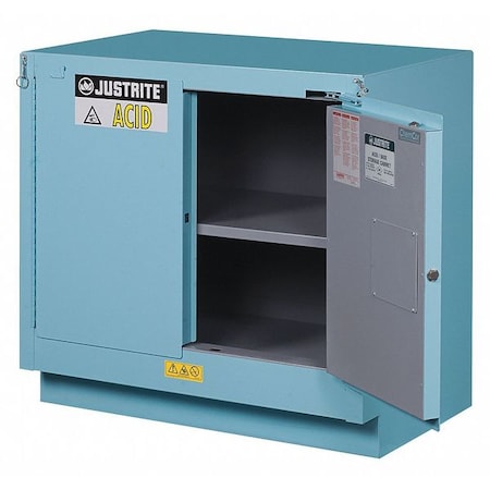 Justrite Corrosive Safety Cabinet, 23 gal, 1 Shelves, Steel, 36 in W x 35-3/4" H x 21-5/8 in D, Blue 8837222
