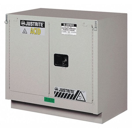 Justrite Corrosive Safety Cabinet, 23 gal, 1 Shelves, Steel, 36 in W x 35-3/4" H x 21-5/8 in D, Silver 8837242